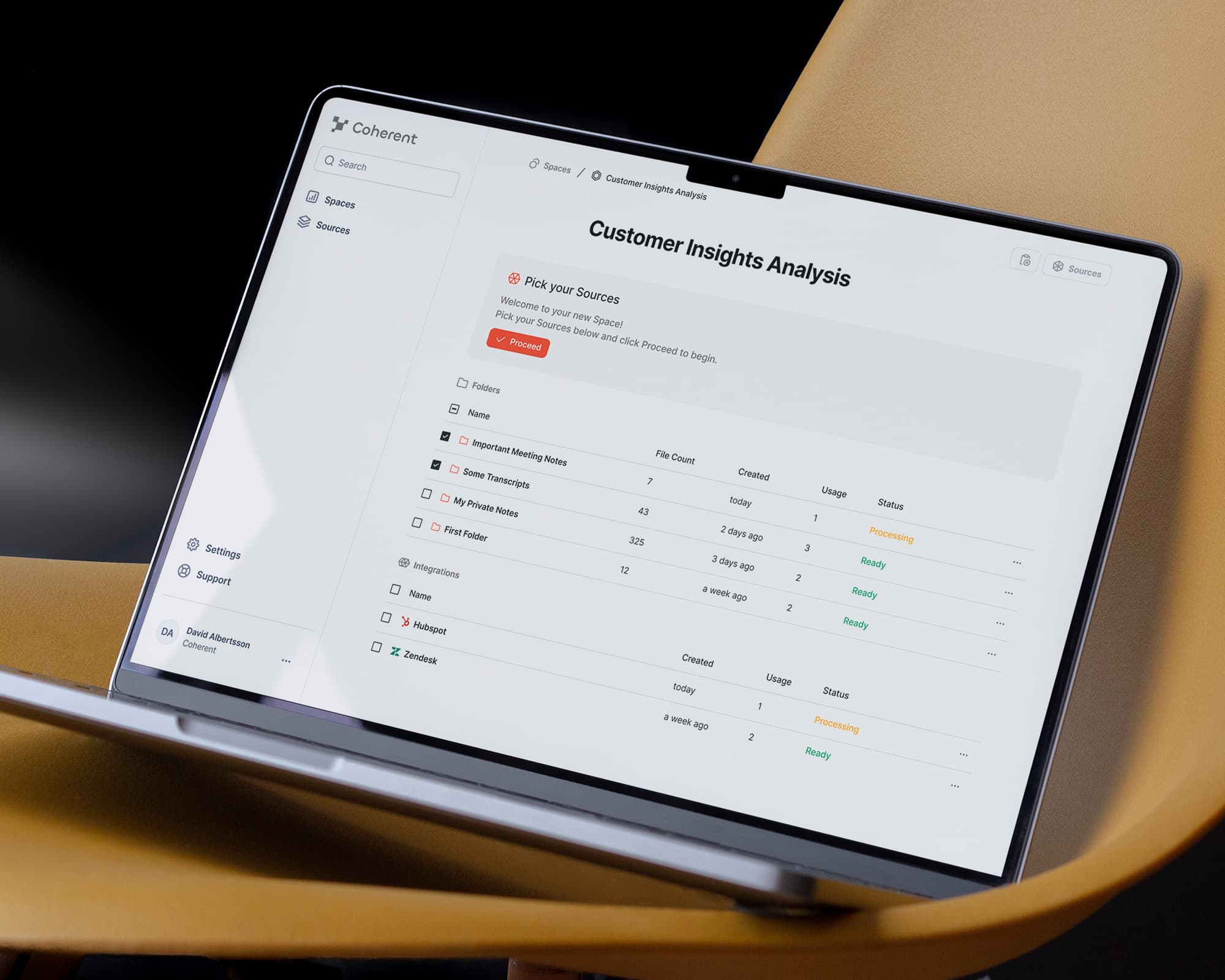 Web app design for AI-powered conversation analysis, displayed on laptop