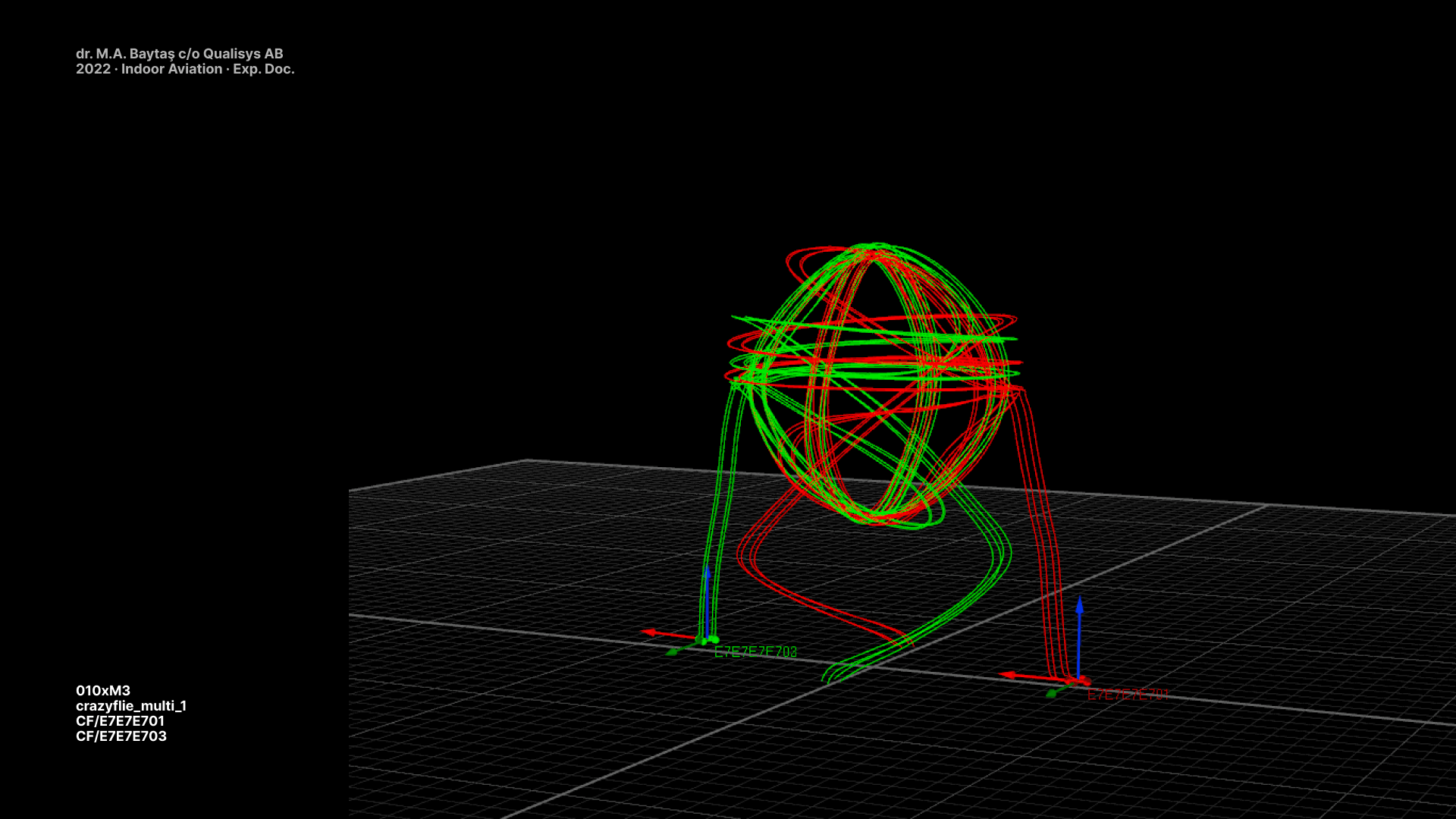 Experimental two-drone geometric formation trajectory (motion capture recording)